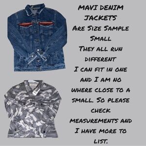 NWT MAVI DENIM JACKETS, SAMPLE SIZE SMAL•SOME RUN MUCH LARGER•CHECK MEASUREMENTS